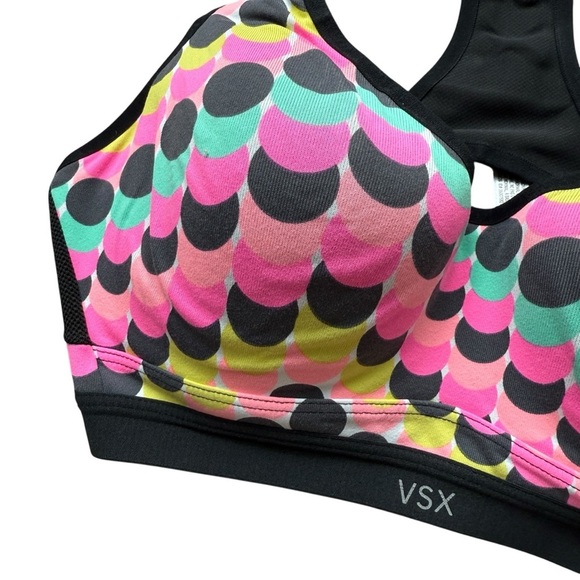 Victoria's Secret VSX Sports Bra 34C Multicolor Polka Dot Racerback Gym Workout - Picture 2 of 6